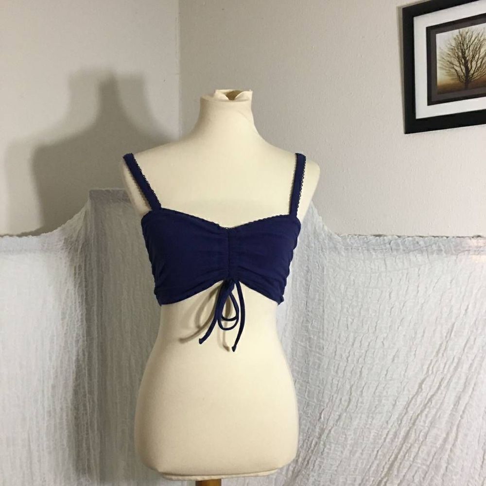 Anthropologie NWT Navy Cropped Rouched Top Size Small